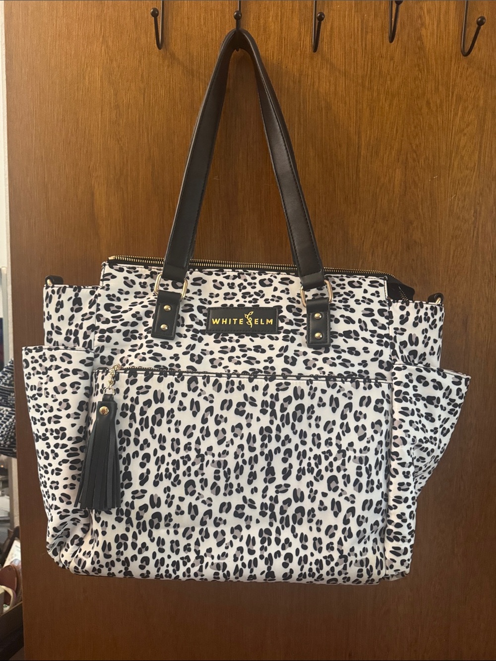 White Elm Black & White Leopard-Print Tote with Tassel